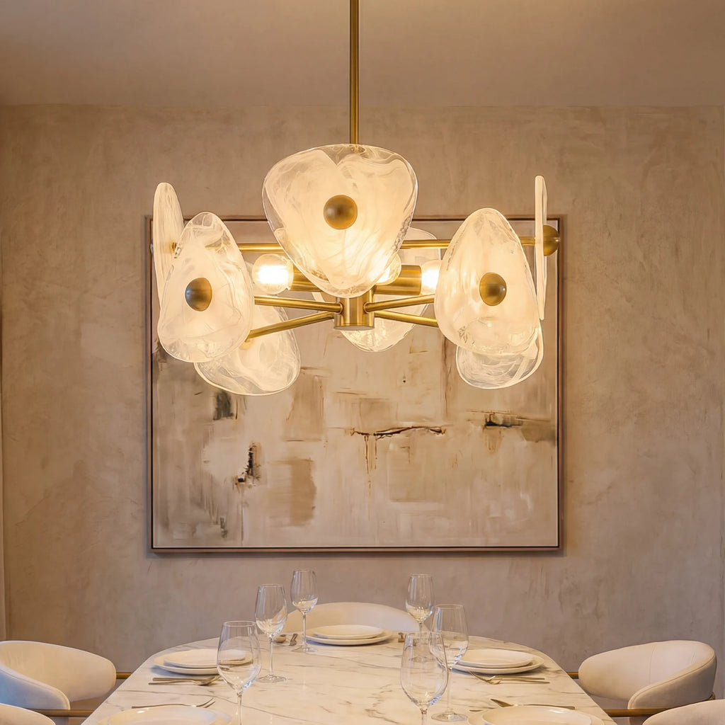 Tribesigns Modern Gold Chandeliers for Dining Room, Farmhouse Luxury 4-Light Chandelier for Bedroom, Adjustable Hanging Pendant