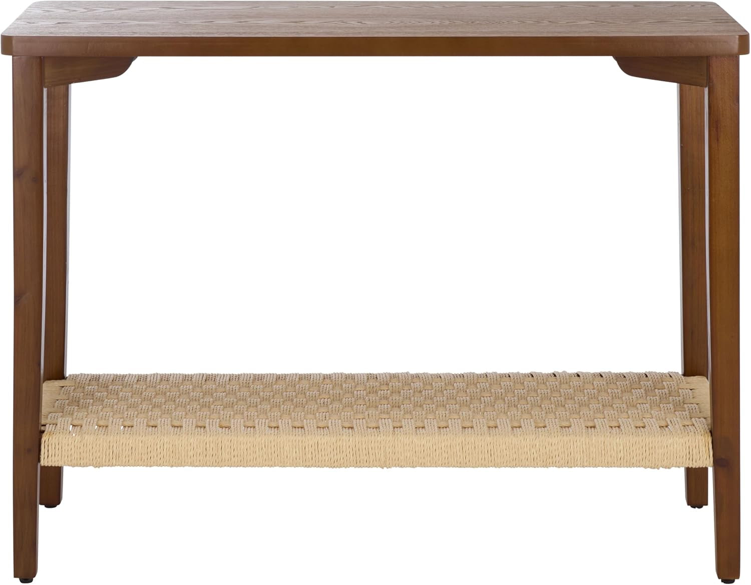 SAFAVIEH Home Collection - Chasu Walnut Console Table with Rope Detailing, 1 Shelf, Rustic Modern Entryway Accent (CNS2303A)