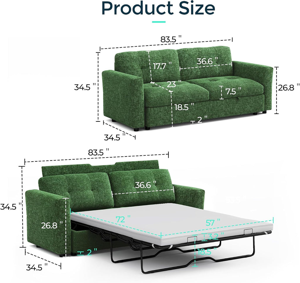 Green chenille sleeper loveseat