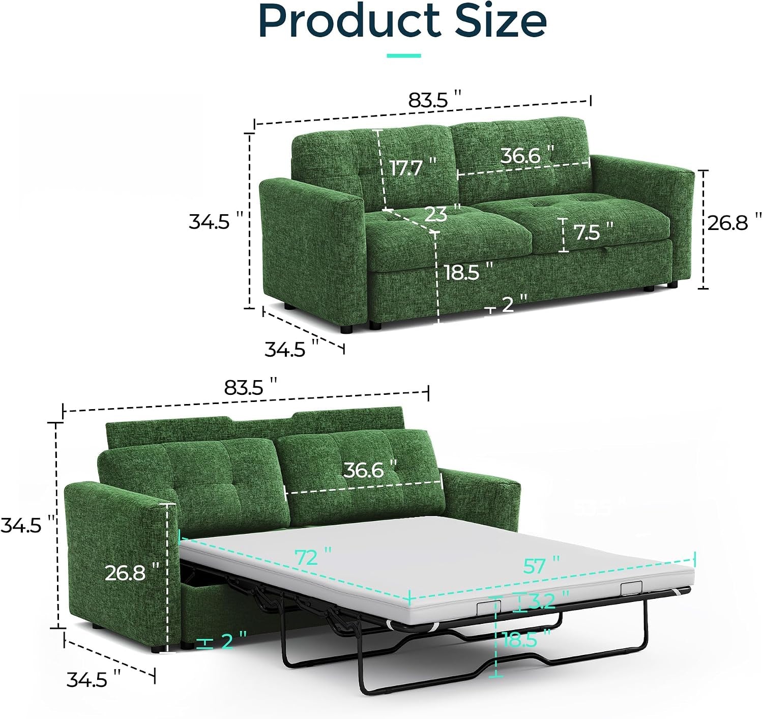 Green chenille sleeper loveseat