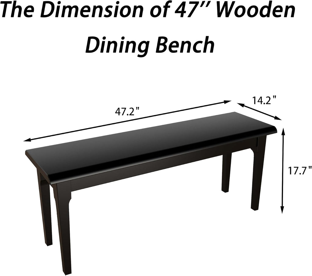 Wooden Entryway Bench, 47’’ Indoor End of Bed Bench, 100% Solid Oak Wood (Black)