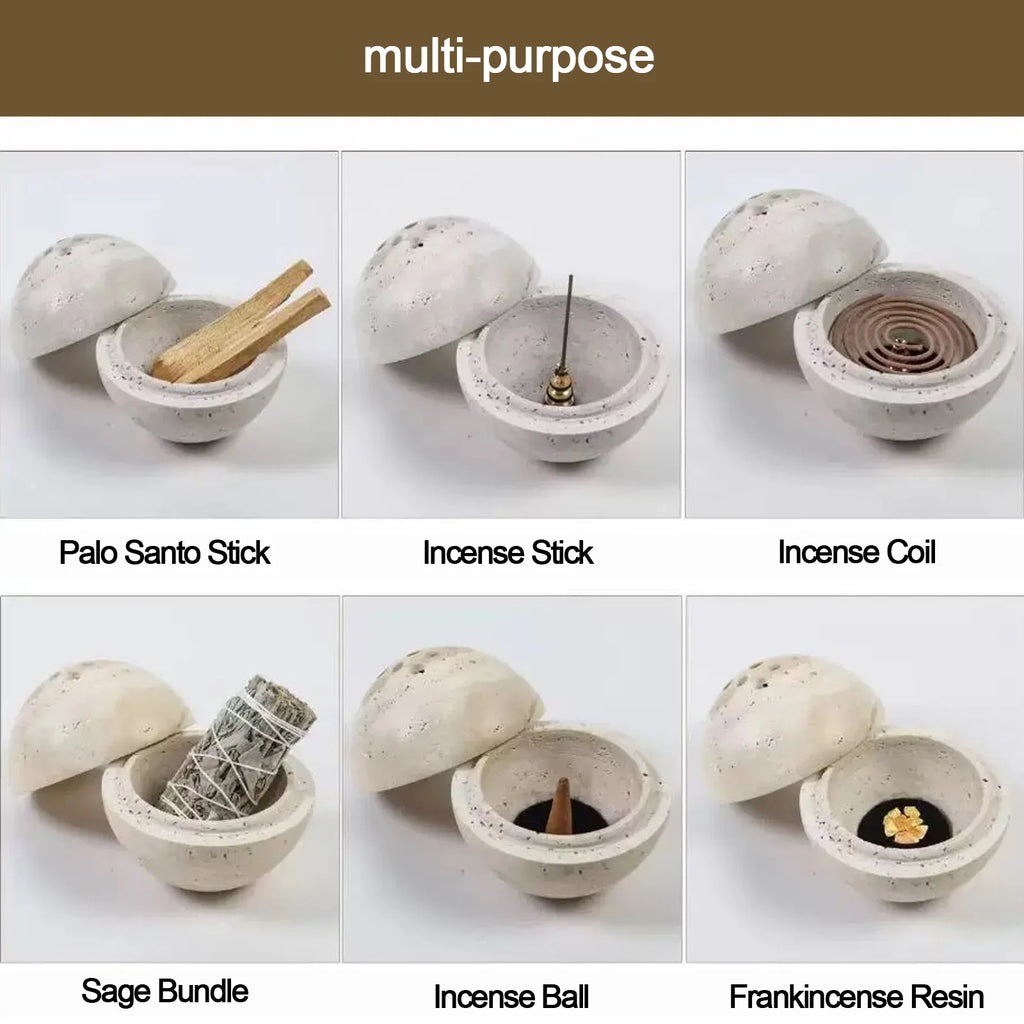 Travertine Marble Incense Burner Textured Spherical Aromatherapy Stone Bowl Frankincense Zen Decor for Meditation Spaces Home