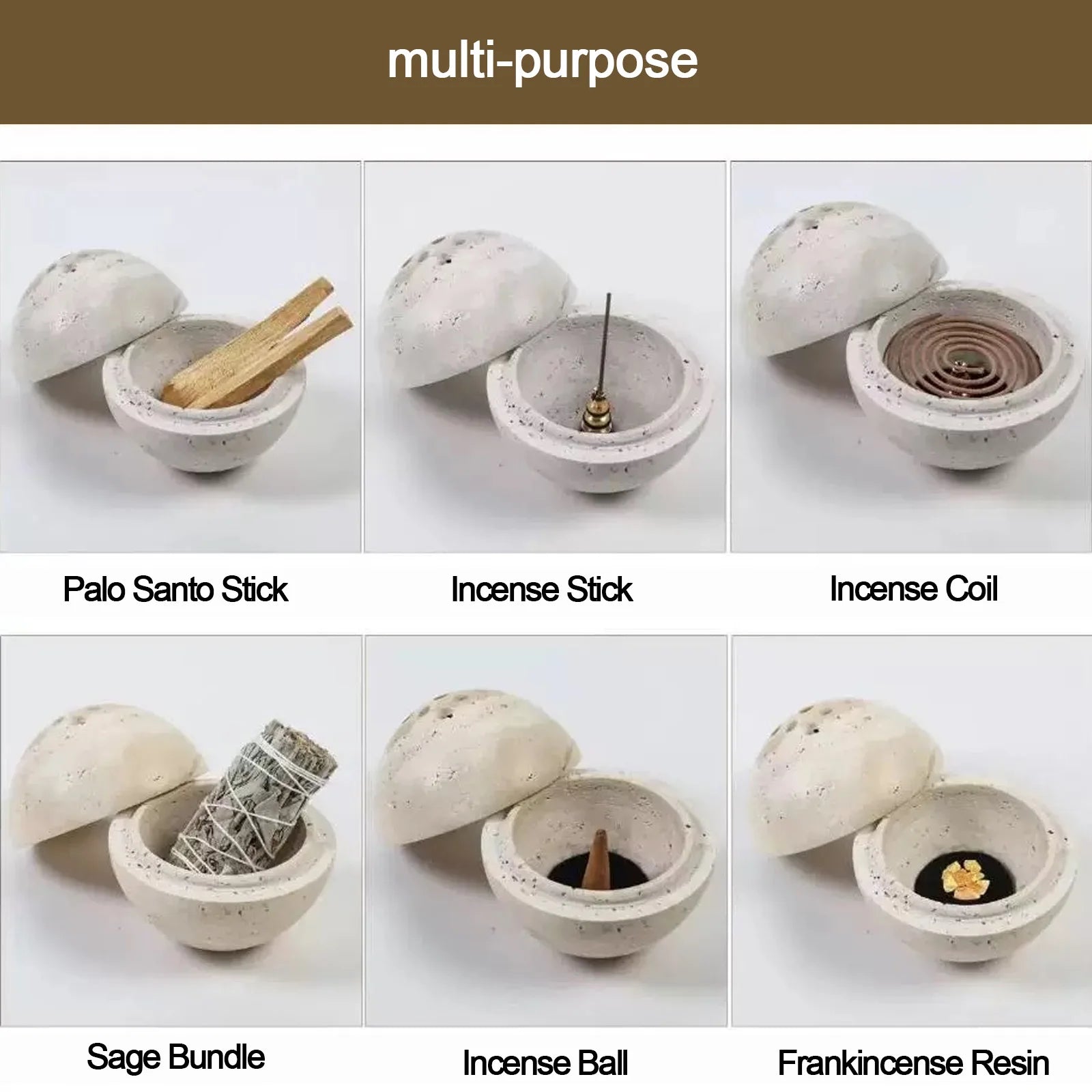 Travertine Marble Incense Burner Textured Spherical Aromatherapy Stone Bowl Frankincense Zen Decor for Meditation Spaces Home