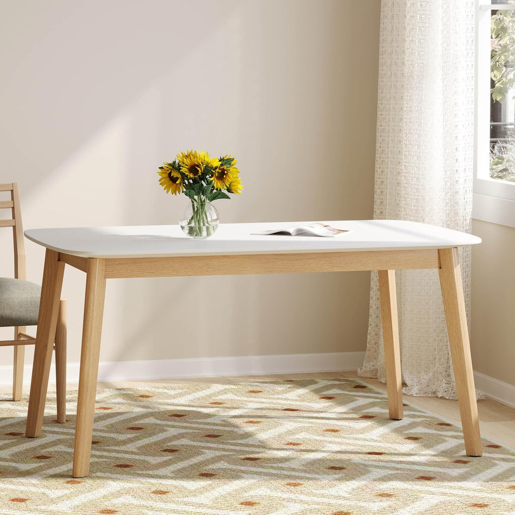 Natural oak dining table with white top