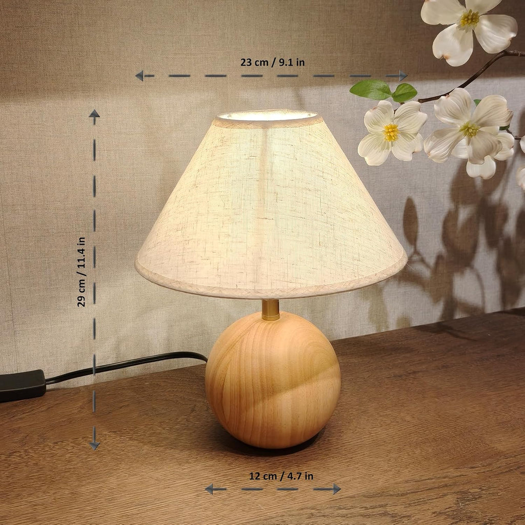 Table Lamp for Living Room,Wood Base Flaxen Fabric Shade Desk Lamp for Bedroom,Small Décor Ambient Bedside Lamps for Night Stands,Led Bulb (Not Included) (2 Pack)