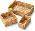 Wicker Storage Baskets Set of 3, Large and Small Wicker Pantry Baskets Set | Handwoven Water Hyacinth Baskets for Organizing, Decorative Natural Woven Baskets 3Pack for Toilet Shelves, Boho Decor