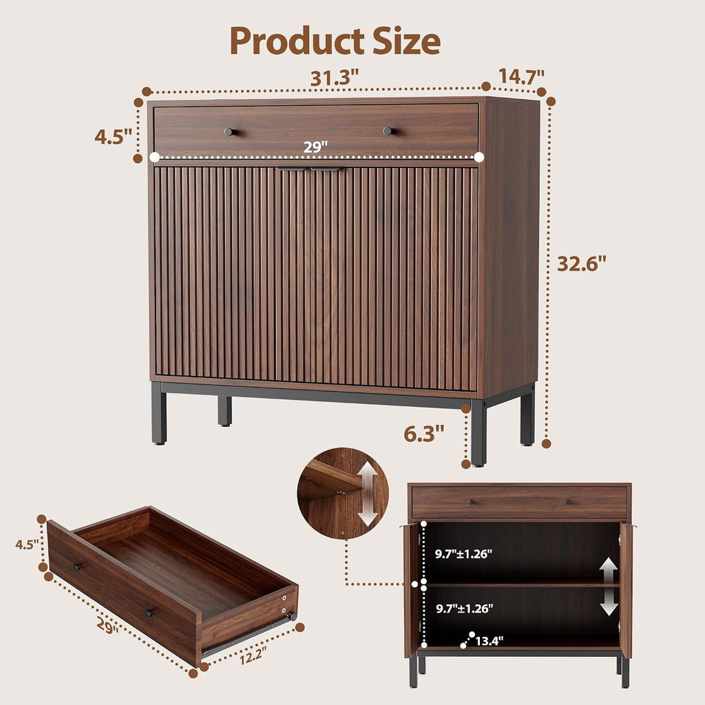 Sideboard Buffet Cabinet Storage, Modern Wood Console Fluted Credenza