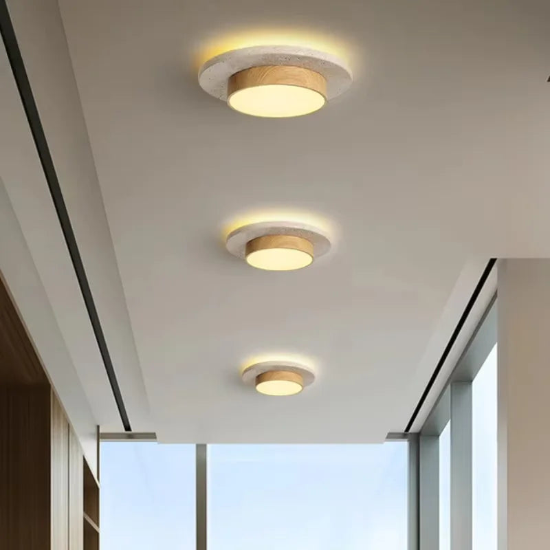 Walnut wabi sabi circular ceiling light