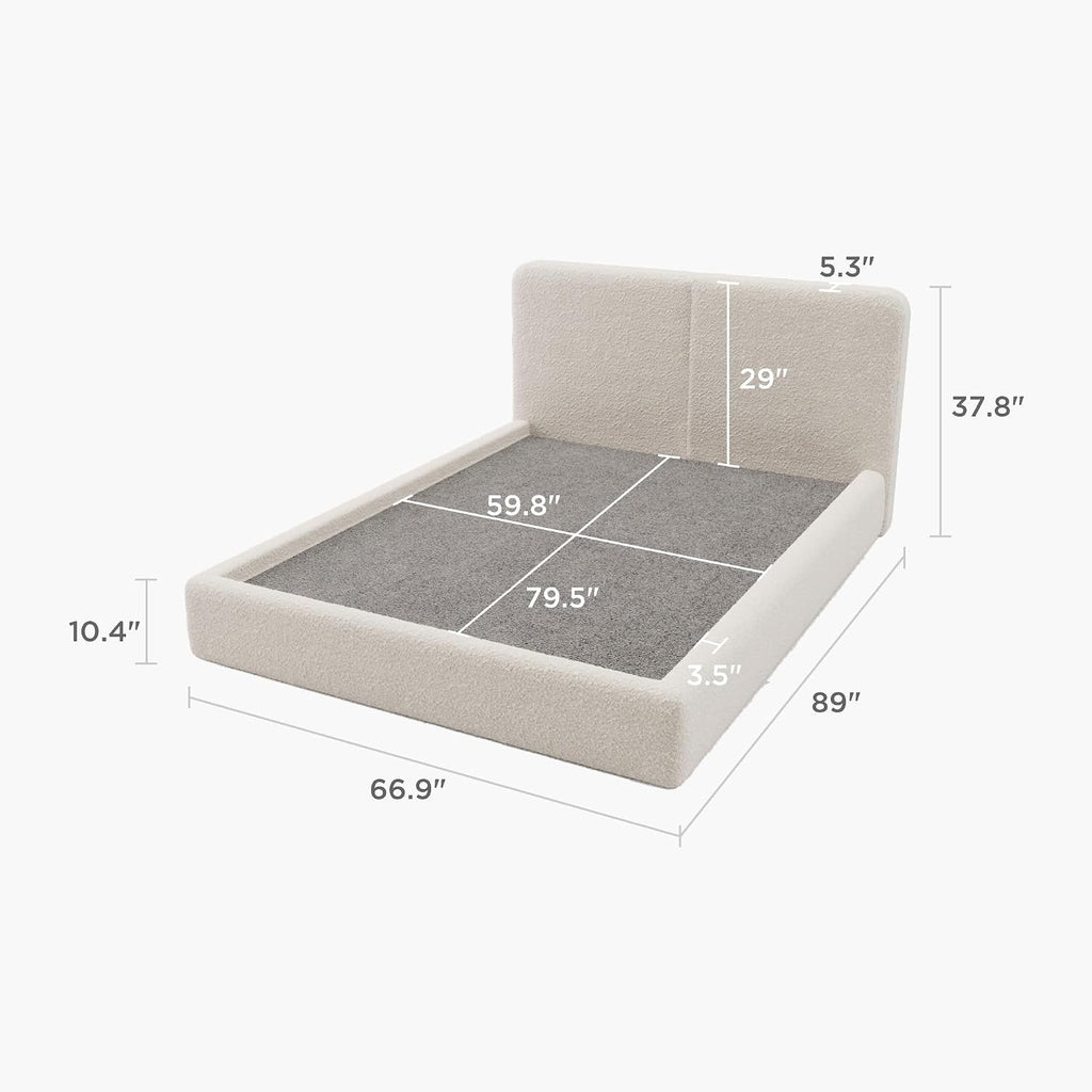 Boucle upholstered queen cloud bed frame