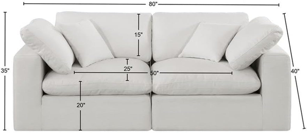 187Cream-S80 Comfy Collection Modern | Contemporary Upholstered Modular Sofa with Cream Linen Textured Fabric Upholstery, down Feather Cushions, 80" W X 40" D X 34.5" H, Cream