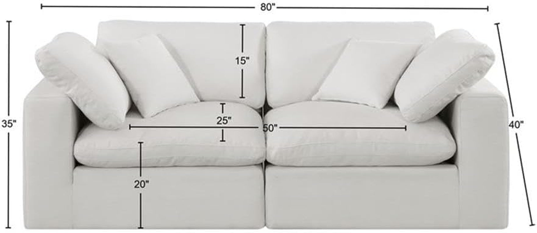 187Cream-S80 Comfy Collection Modern | Contemporary Upholstered Modular Sofa with Cream Linen Textured Fabric Upholstery, down Feather Cushions, 80" W X 40" D X 34.5" H, Cream