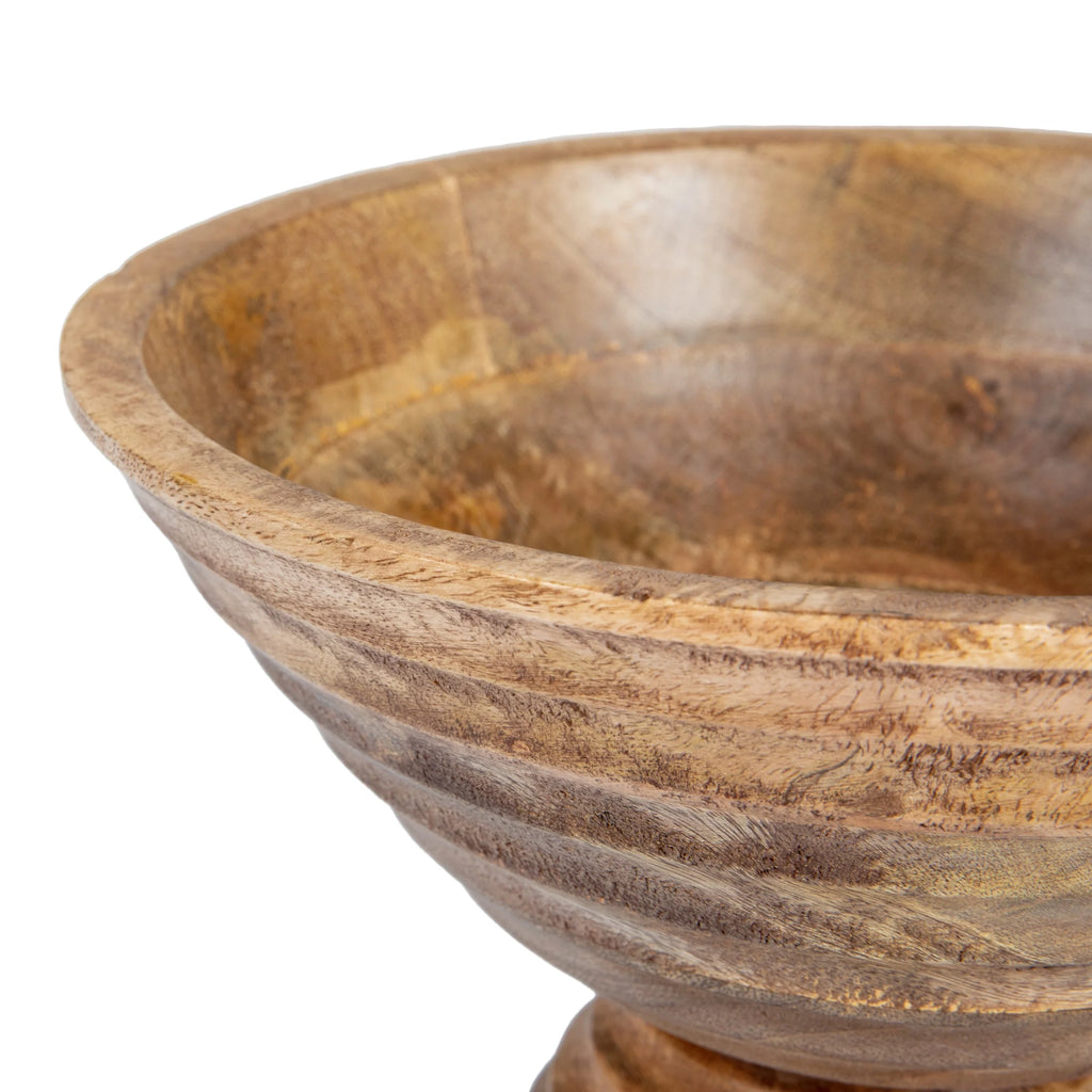 Boho Wood Pedestal Serving Bowl, Light Brown Finish
