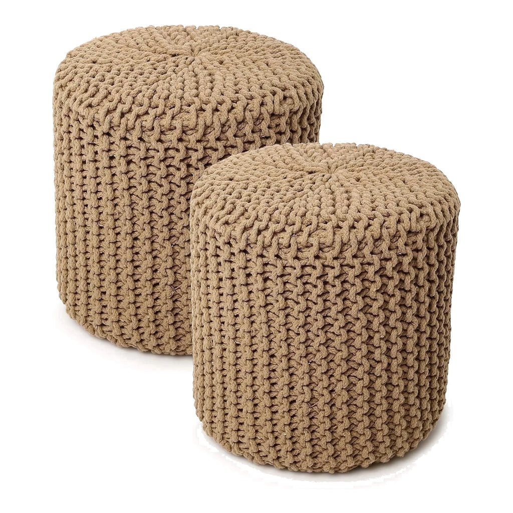 ·  · Cylindrical Hand Knitted Pouf - Foot Stool Ottoman - Cord Boho Pouffe - Cotton round Poof for Home Decor - Living Room - Nursery - Bedroom - Patio (16"X16"X16") - Beige, Set of 2