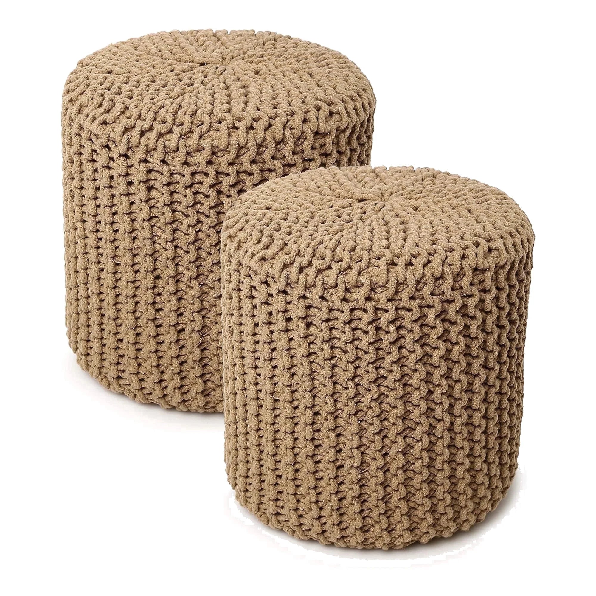 ·  · Cylindrical Hand Knitted Pouf - Foot Stool Ottoman - Cord Boho Pouffe - Cotton round Poof for Home Decor - Living Room - Nursery - Bedroom - Patio (16"X16"X16") - Beige, Set of 2
