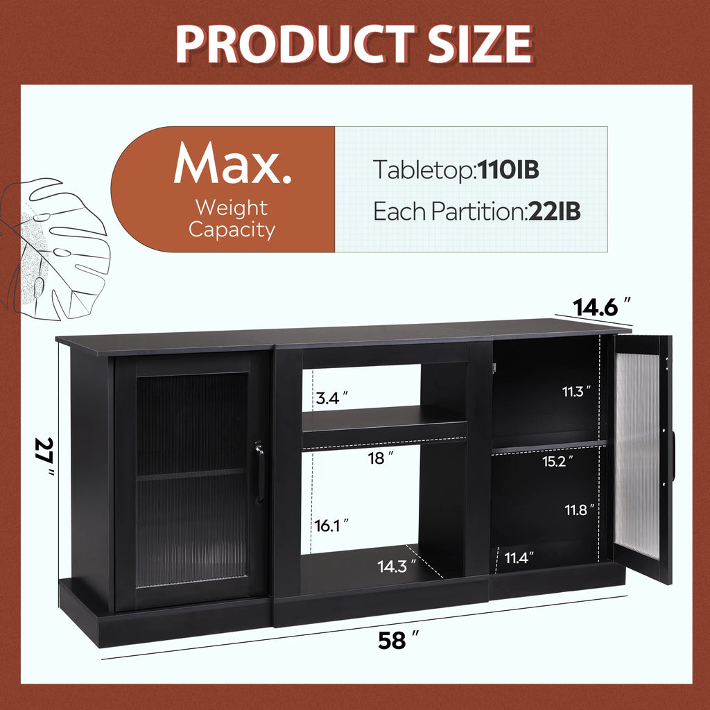 58" Farmhouse TV Stand for 65 Inch TV, Tall Entertainment Center with Storage Cabinets & Adjustable Shelves, Modern Media Console Table with Acrylic Doors for Living Room Bedroom