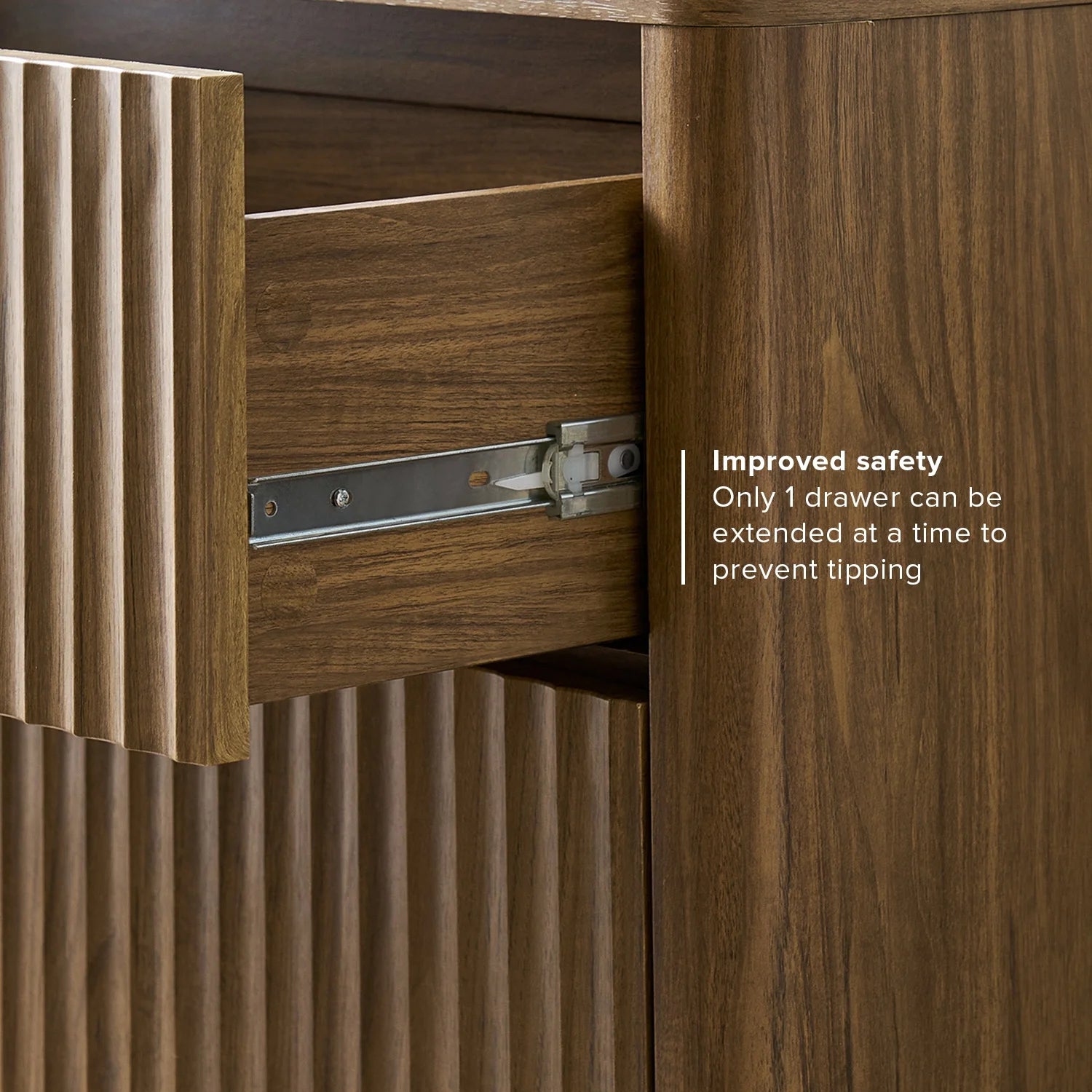Brooklyn Mid-Century Modern Dresser Credenza, Waveform Panel, 3 Drawers, Anti-Tipping (Walnut)