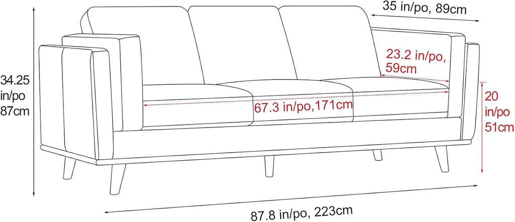Valencia Artisan Full Leather Sofa 88” - Pure Full Italian Nappa Leather Couch, Solid Wood Accent, Ultimate Comfort, Cognac Tan