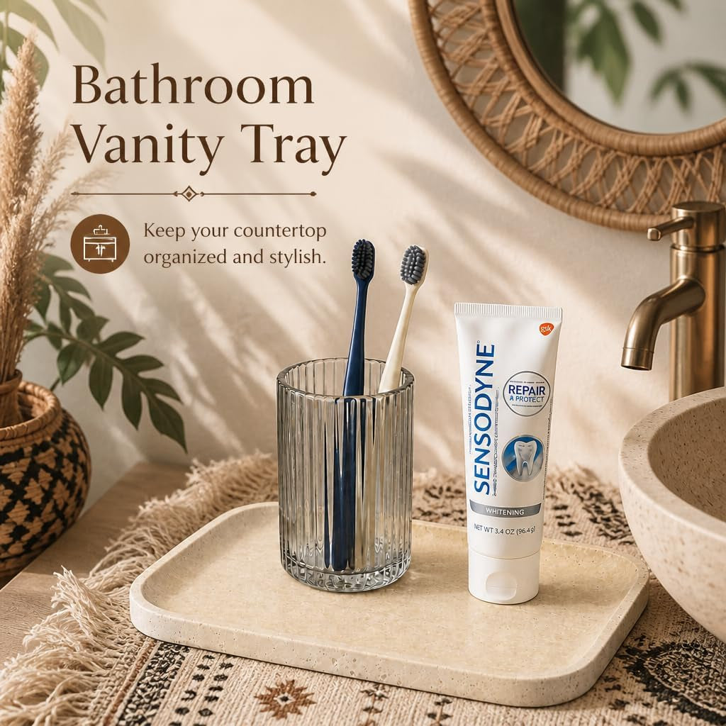 Beige travertine stone vanity tray