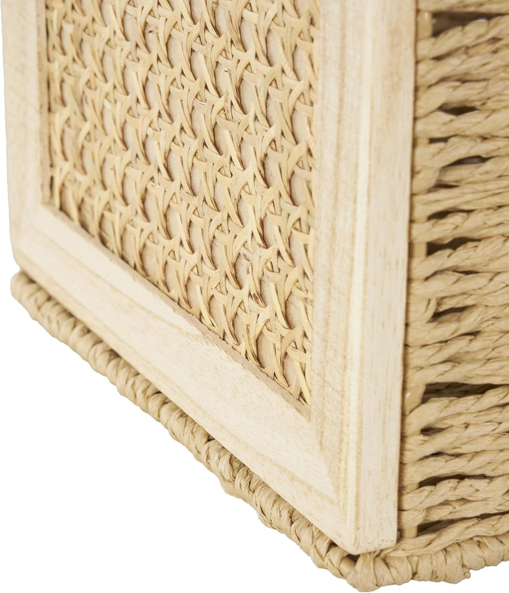 Deco 79 Rattan Decorative and Functional Storage Basket Woven Basket Organizer with Handles, Set of 3 Basket for Storage 14", 12", 11" W, Brown