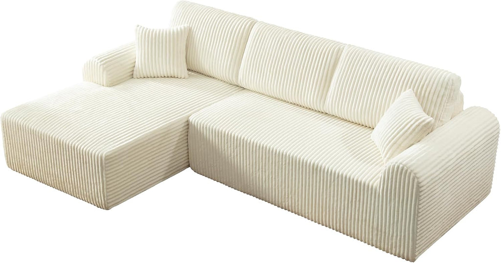 109-Inch L-Shaped Left Facing Boneless Corner Sofa 2 PCS Modular Sectional Cloud Sofa Couch with Chaise Lounge and Toss Pillow, Corduroy Boneless L-Shaped Couches