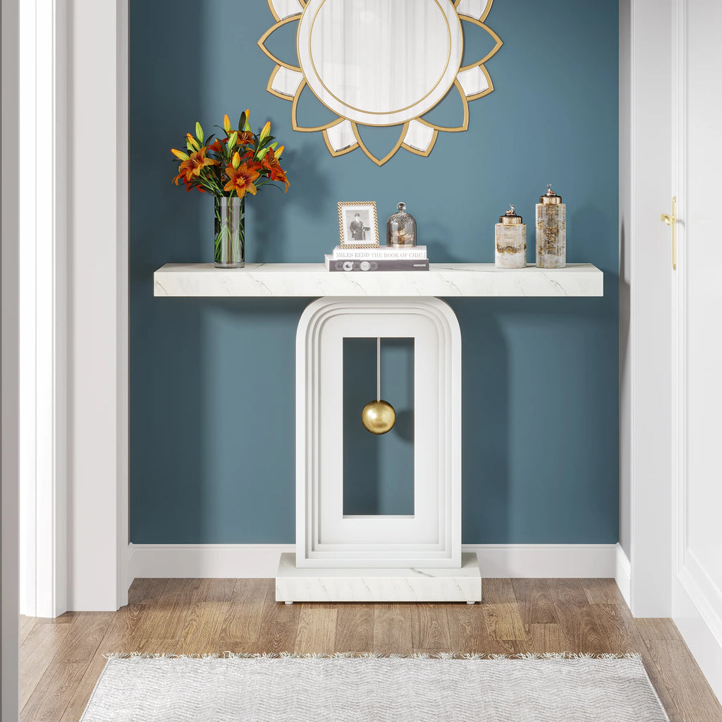Modern Console Table, 40 Inches Narrow Sofa Entryway Table with Pendulum Shape Base, Contemporary Wood Accent Table
