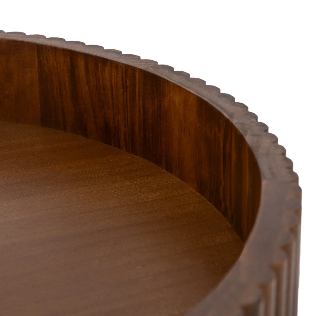 Ribbed Wood Decorative Tray, Walnut Finish, 16.4"