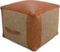 Beatrix 18" Wide Square Pouf in Blue/Beige PET Polyester | Boho Footstool, Extra Seating for Home Living Room or Bedroom or Kids Room with Assembled Design, Assembled; Pouf Ottoman.