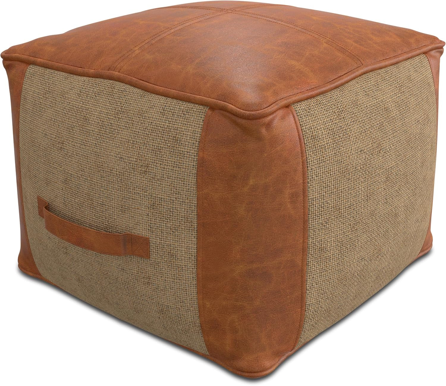 Beatrix 18" Wide Square Pouf in Blue/Beige PET Polyester | Boho Footstool, Extra Seating for Home Living Room or Bedroom or Kids Room with Assembled Design, Assembled; Pouf Ottoman.