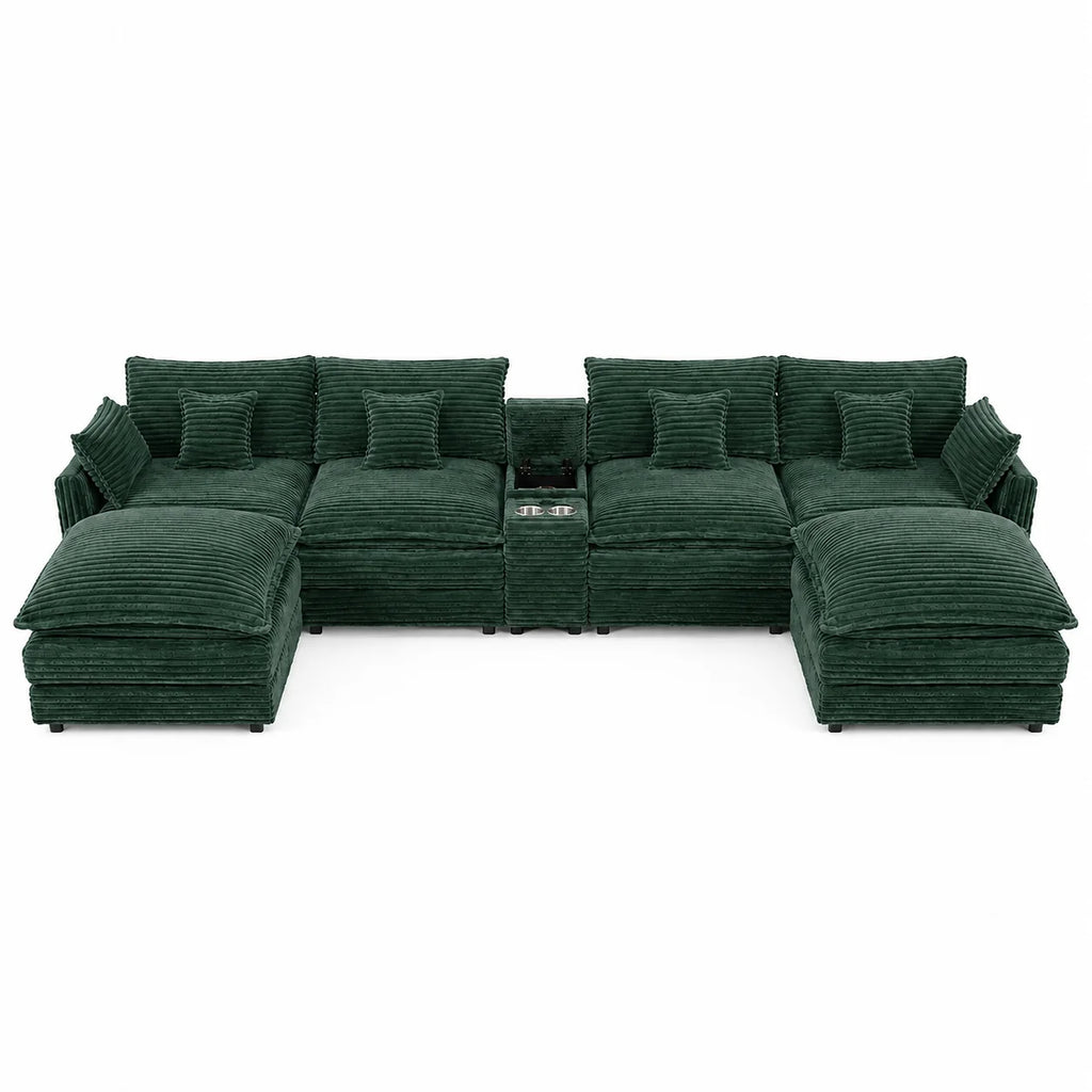 141" 7-Piece U-Shaped Sofa Set, Modular Sectional with Console, Coffee Table & 6 Pillows, for Large Living Room or Office