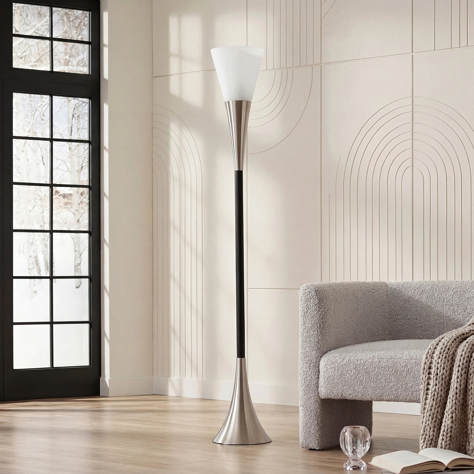 72.8" Farmhouse Floor Lamp with Sandblasted Glass Lampshade, Tall Standing Floor Lamp with Foot Pedal Switch