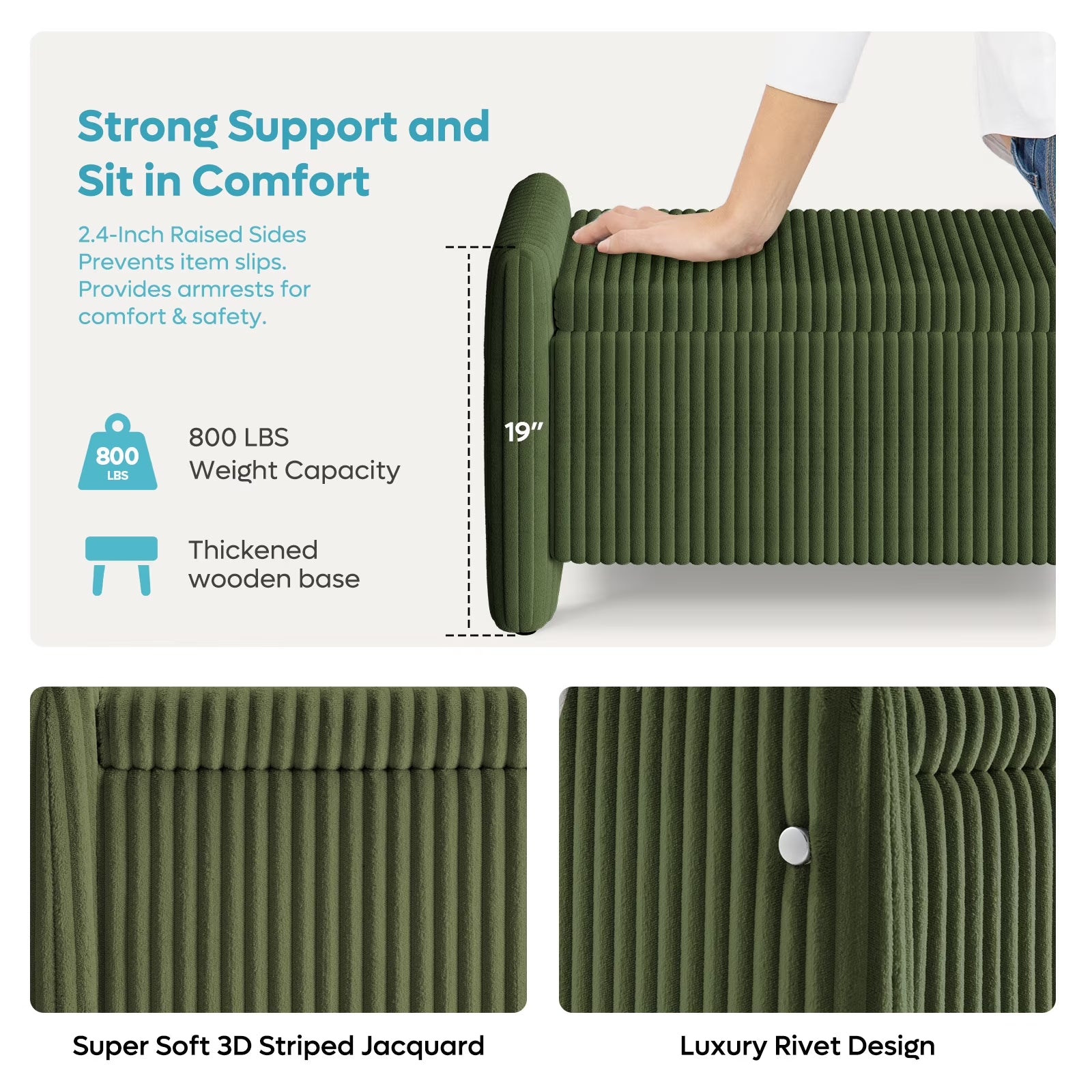44" Upholstered Storage Bench, Wood Frame Entryway Bench with Storage for Bedroom & Living Room, Corduroy Olive Green