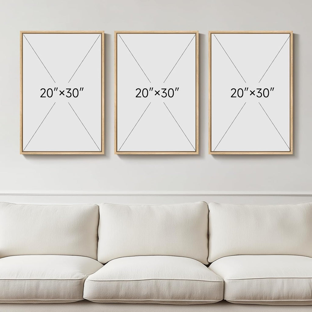 Large Framed Abstract Wall Art, Black and White Beige, 20X30 In, Set of 3 | Neutral Modern Pictures, Canvas Prints, Wood Frame, Minimalist Paintings, Wall Decor for Living Room Bedroom Dining Room
