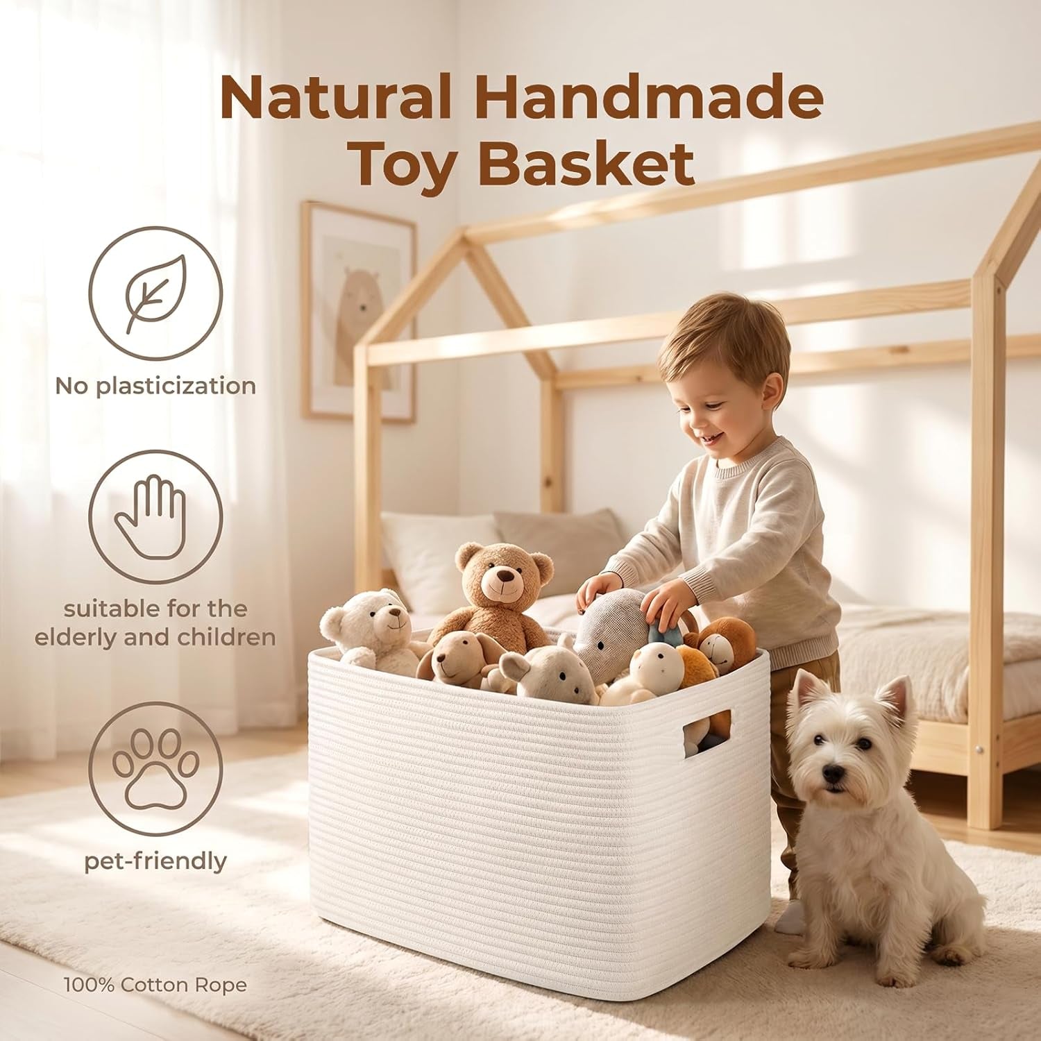 75L Large Blanket Basket, Woven Cotton Rope Baskets for Organizing, 22”X17”X12”, Blanket Basket Living Room, Bedroom, Nursery, Dog Toy Storage Bins, White