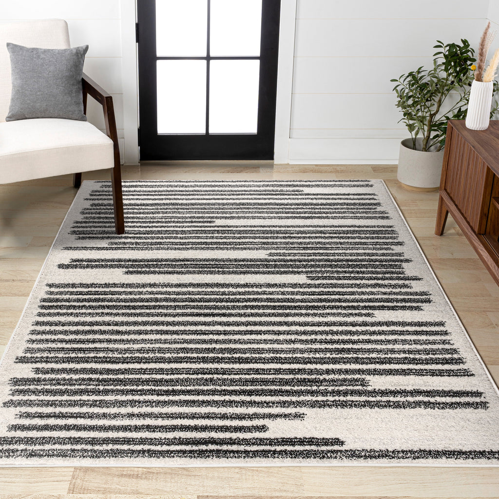MOROCCAN HYPE 8 X 10 Area Rug, Khalil Berber Stripe - Cream/Black, MOH207A-8