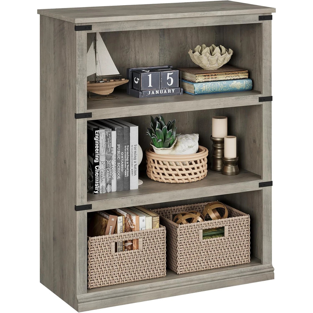Farmhouse 3 Tier Open Bookcase - Tall Wood Bookshelf, Living Room Bedroom | Farmhouse 3-Tier Tall Open Bookcase - Sturdy 30" Wide Wood Bookshelf Display Shelves for Home Office Living Room Bedroom