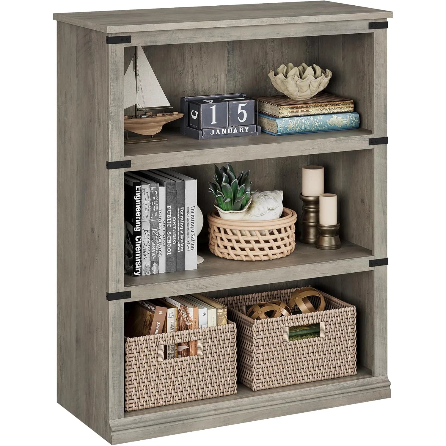 Farmhouse 3 Tier Open Bookcase - Tall Wood Bookshelf, Living Room Bedroom | Farmhouse 3-Tier Tall Open Bookcase - Sturdy 30" Wide Wood Bookshelf Display Shelves for Home Office Living Room Bedroom