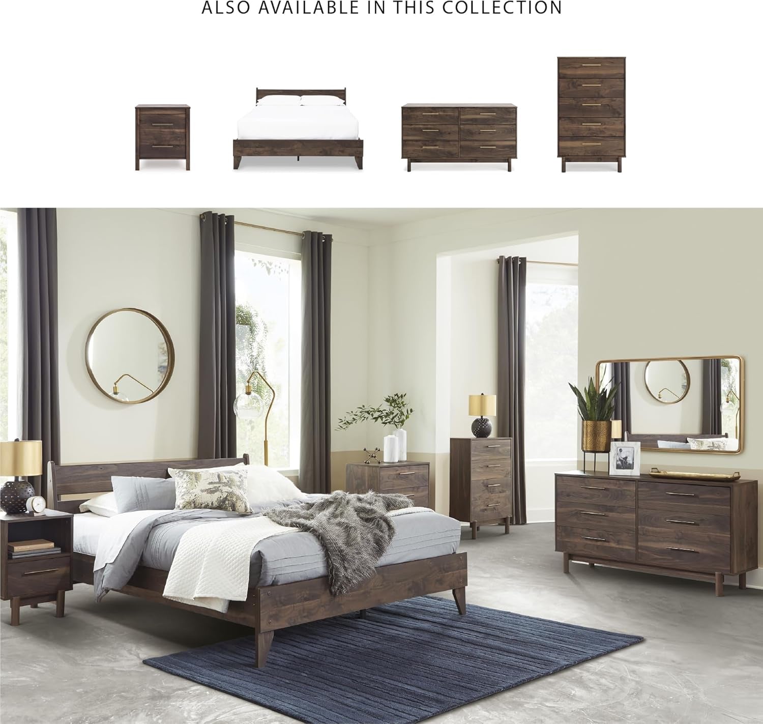 Signature Design by Ashley Calverson Queen Size Bed Frame with Headboard | Mocha Brown Engineered Wood, No Box Spring Needed, 600 Lb Capacity, 7-Inch Under-Bed Space