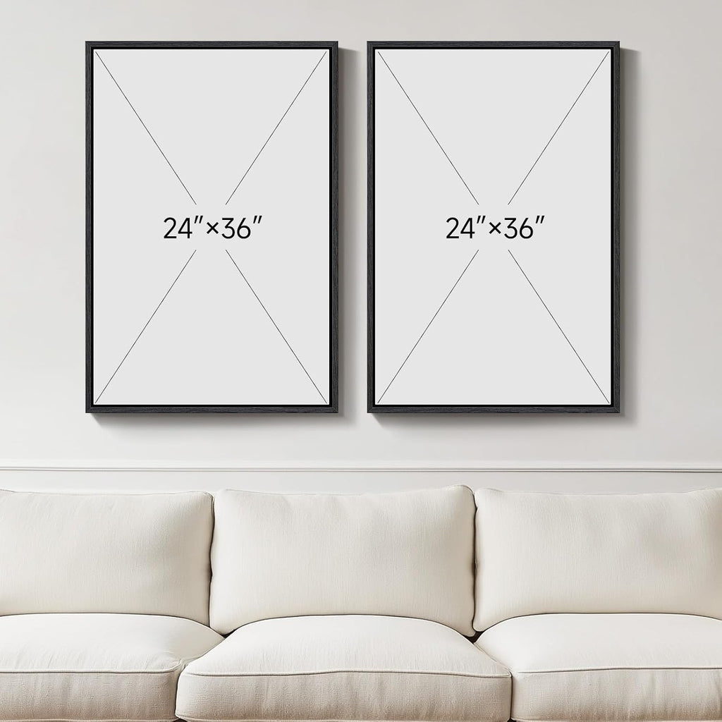 Large Framed Neutral Abstract Wall Art for Living Room Set of 2, 24X36 in | Block Lines, Canvas Prints, Modern Paintings, Minimalist Pictures, Black Beige, Geometric, Dining Room, Bedroom Wall Decor