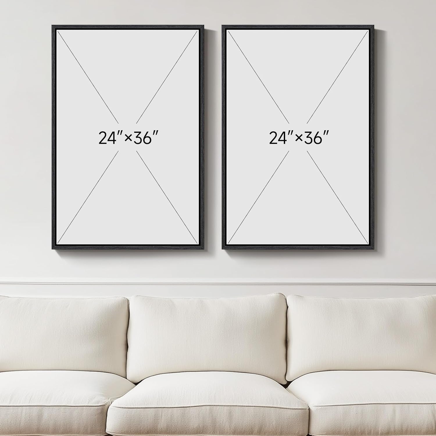 Large Framed Neutral Abstract Wall Art for Living Room Set of 2, 24X36 in | Block Lines, Canvas Prints, Modern Paintings, Minimalist Pictures, Black Beige, Geometric, Dining Room, Bedroom Wall Decor