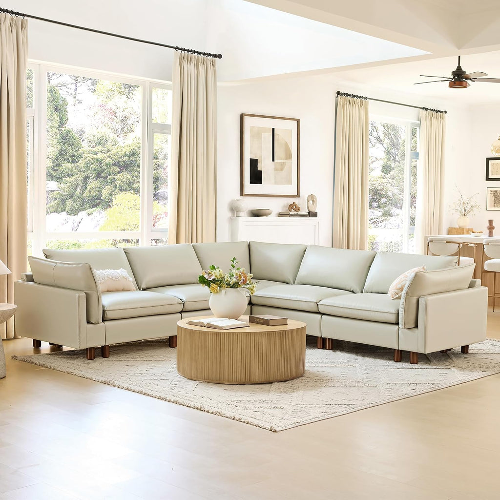 CHITA 118 inch leather sectional sofa in cream