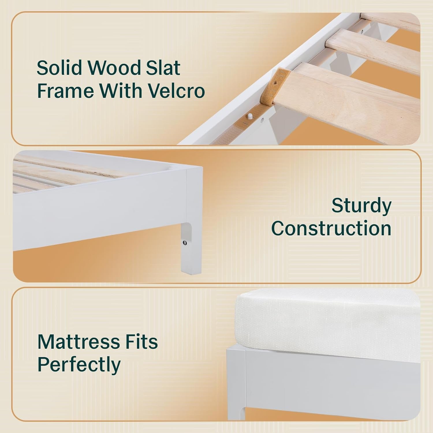Madia Bed Frame, Mid Century Queen Bed Frame and Headboard with Unique & Trendy Fluted Pattern, 800Lbs Capacity Platform Bed Frame, Solid Acacia Wood Slat Support, Easy Assembly White Bed Frame
