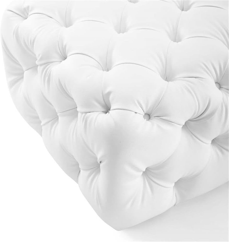 EEI-3775-WHI Anthem Tufted Button Square Faux Leather Ottoman, White