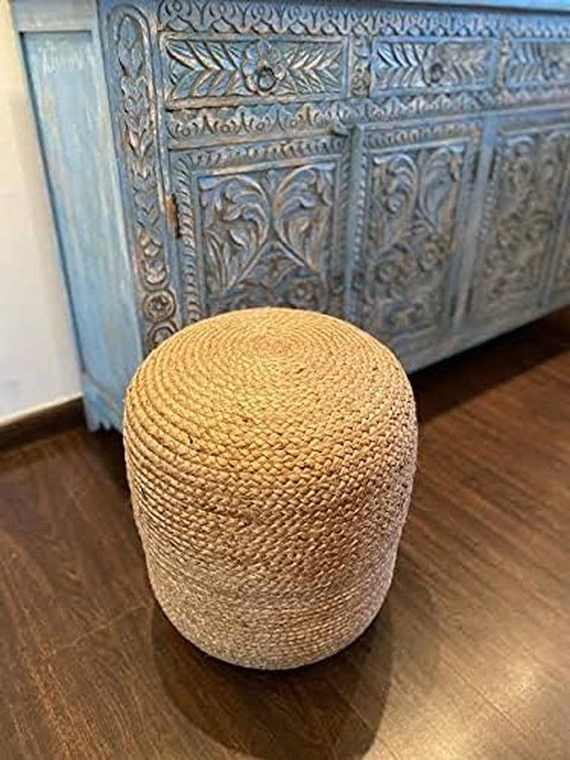 Pedestal Pouf Ottoman Hand Braided 100% Jute Pouf Foot Stool |Foot Rest for Couch Living Room Bedroom - Extra Seat for Patio (16" Diameter X 18" Height) - Natural Jute