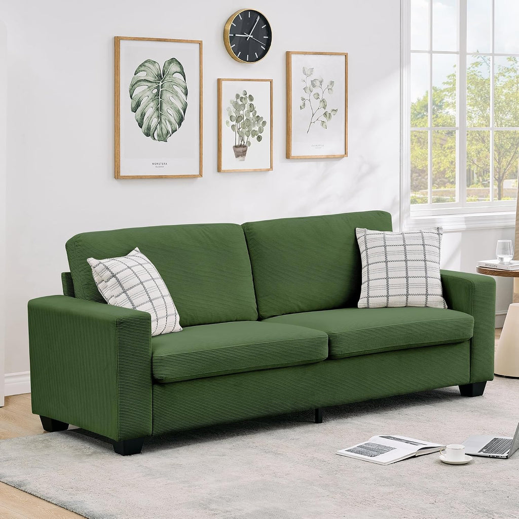 84" Corduroy Loveseat Sofa for Living Room, Modern Upholstered Sofa with Wide Armrests, Modern Plush Deep Seat Sofa Couch, Oversized Comfy 3-Seater Sofa for Living Room, Apartment, Green