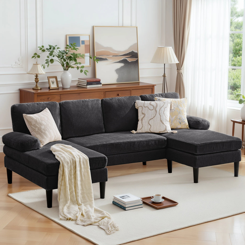 U-Shaped Sectional Sofa 4 Seater Lounge Sleeper with Removable Cushions Upholstered Couches for Living Room