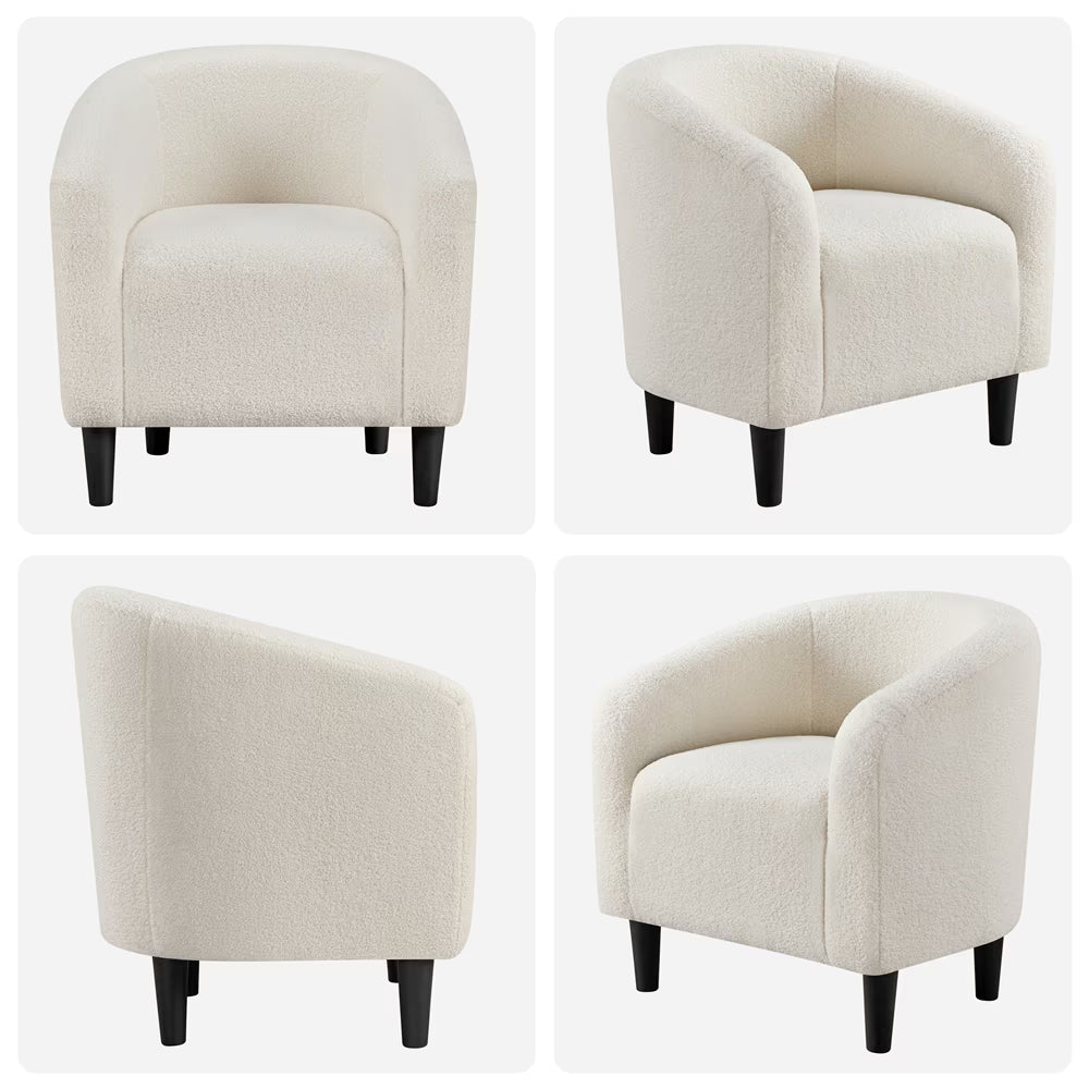 Upholstered Club Chair Boucle Accent Barrel Chair, Ivory