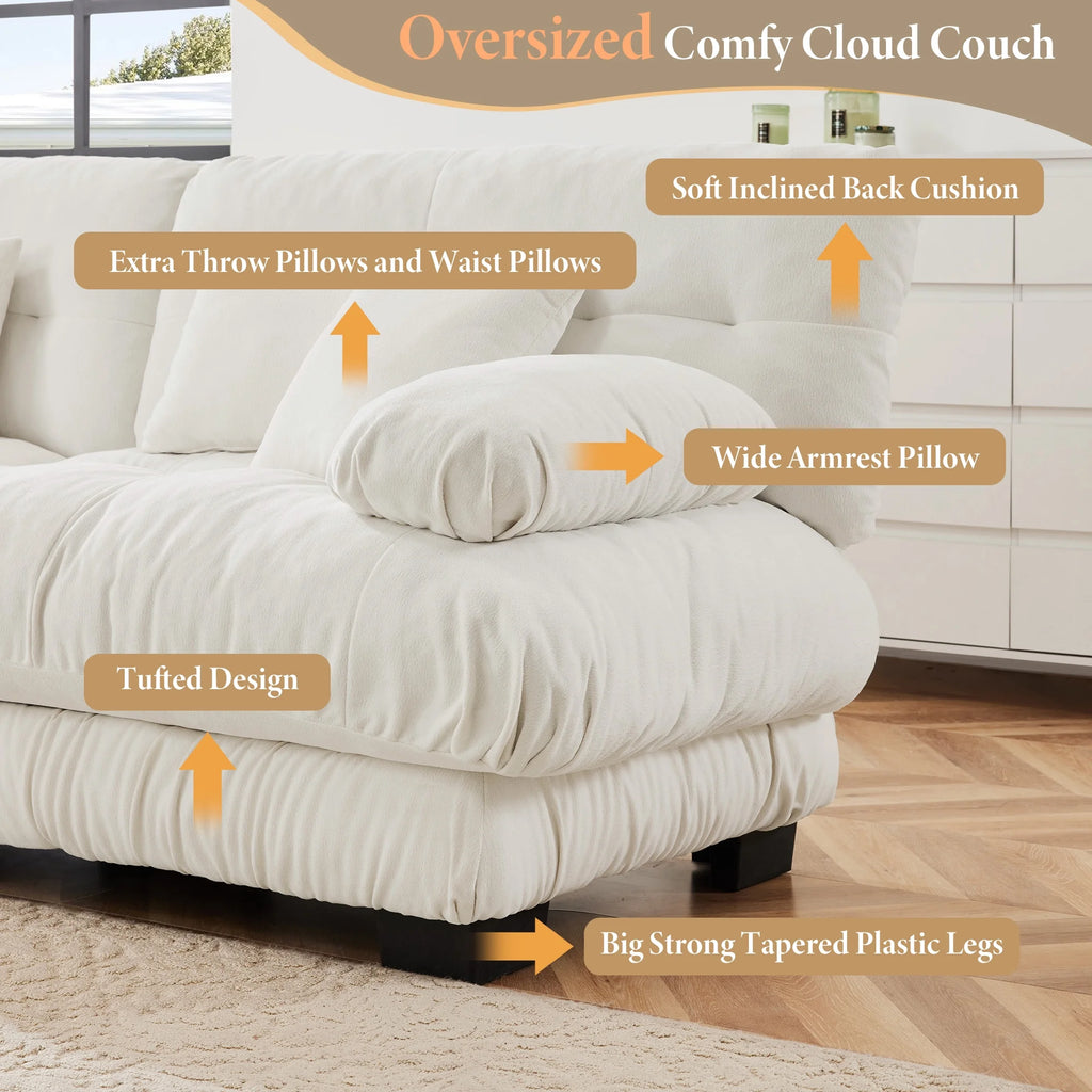 133.8" Modular Sectional Sofa, Oversized Modern 3 Seater Sofa Set, Tufted Cloud Couches for Living Room (Chenille White, 3 Seater)