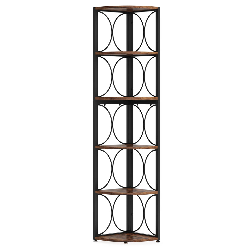 67 Inch Tall Corner Shelf, 6 Tier Rustic Corner Bookshelf Bookcase Storage Rack Standing Shelving Unit