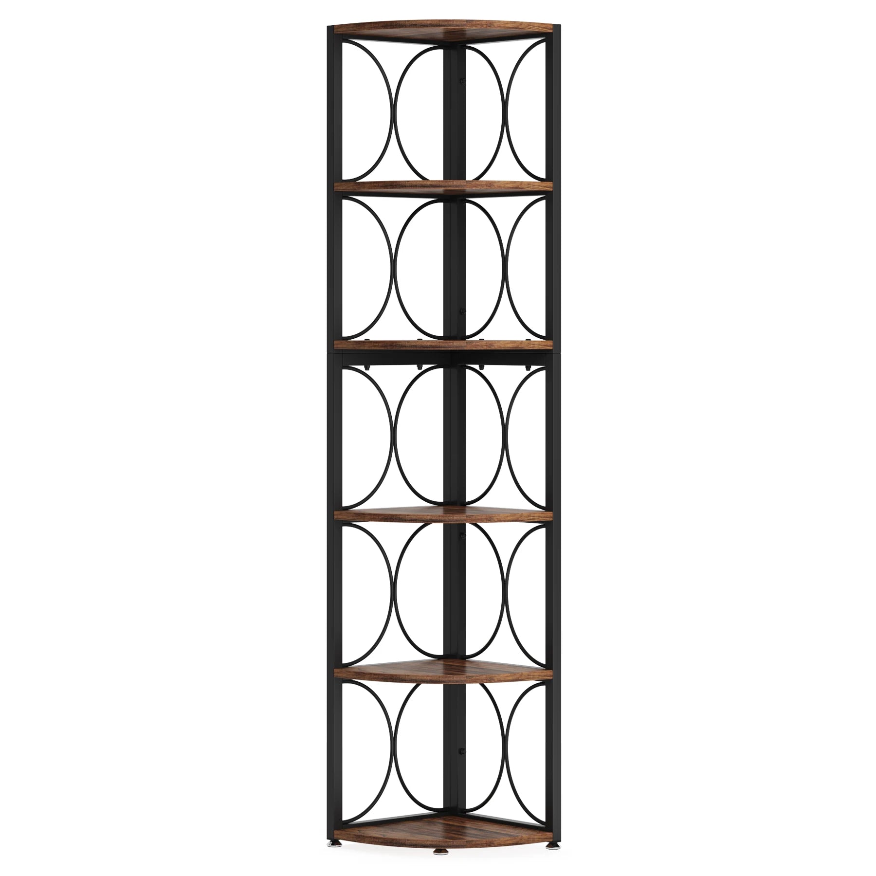 67 Inch Tall Corner Shelf, 6 Tier Rustic Corner Bookshelf Bookcase Storage Rack Standing Shelving Unit