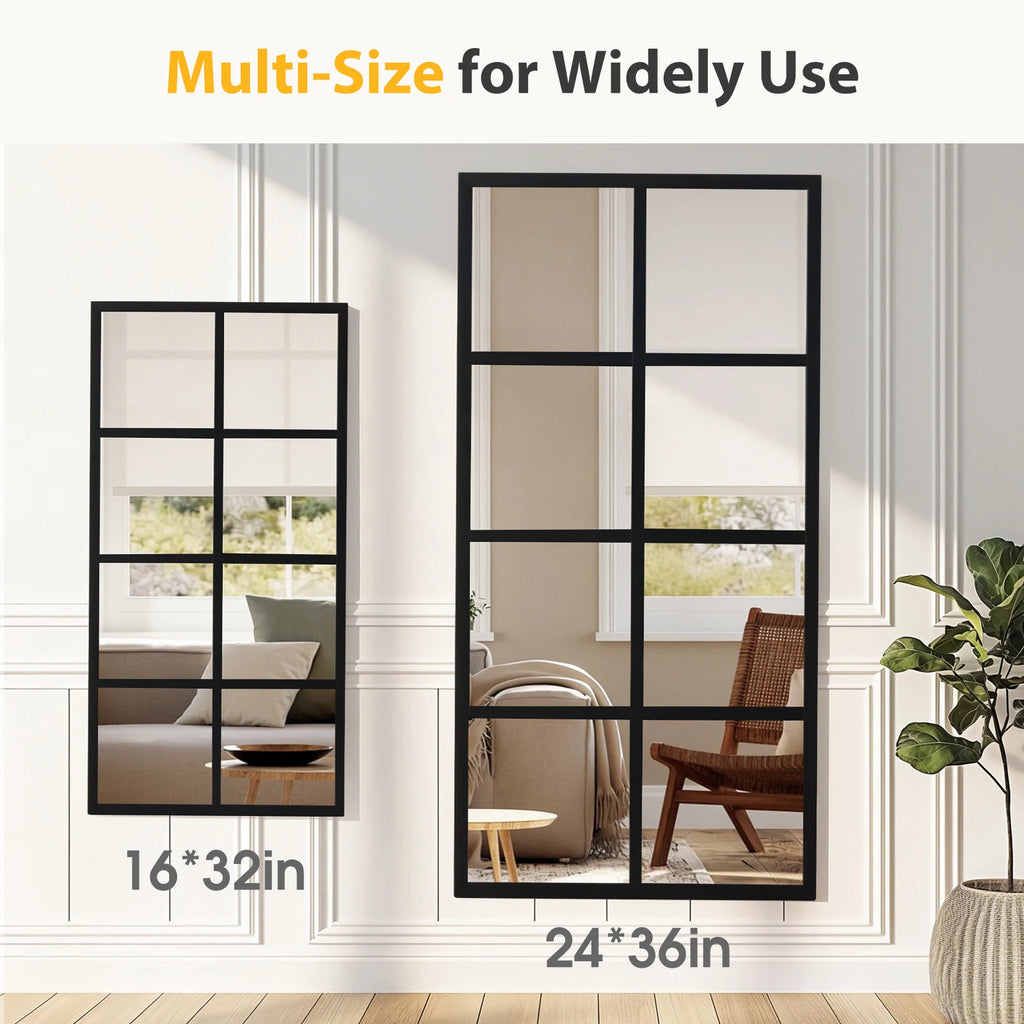 16' X 32' Set of 2 Standing Hanging Full Body Wall Mirror Rectangle Window Pane Decorative Mirror Metal Framed Mirror